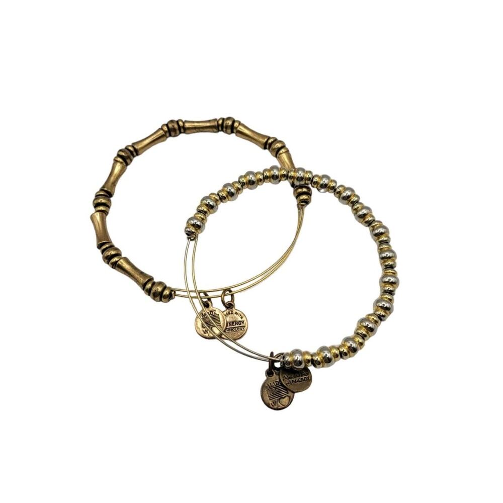 Lot Of 2 Alex & Ani Gold Tone Beaded Bracelets